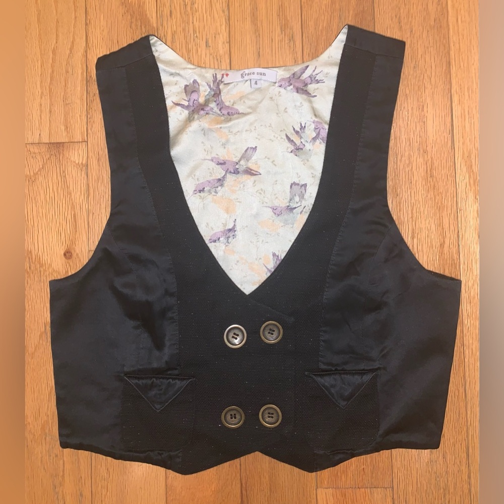 Grace Sun Linen & Silk Vintage Style Lined Vest, size 4